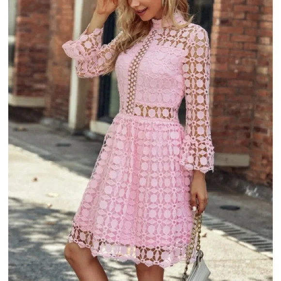Luxurious mesh insert lace dress